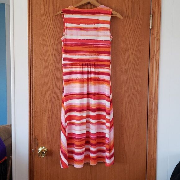 New York Collection Orange & White Striped Sleeveless Dress Sz XSP Bright Colors - Picture 2 of 6